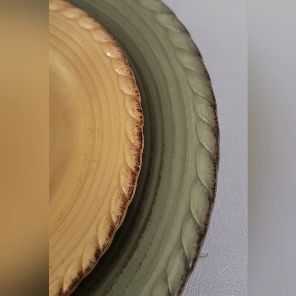 Lucca Z Gallerie Dinner and Salad Plates Hand Painted Rope Rim Collection